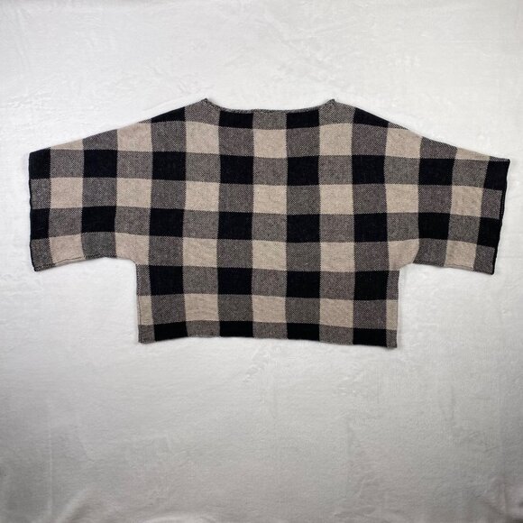 Eileen Fisher Buffalo Check Sweater‎ Size XXS Crop Plaid Linen Black & Beige - Picture 2 of 8